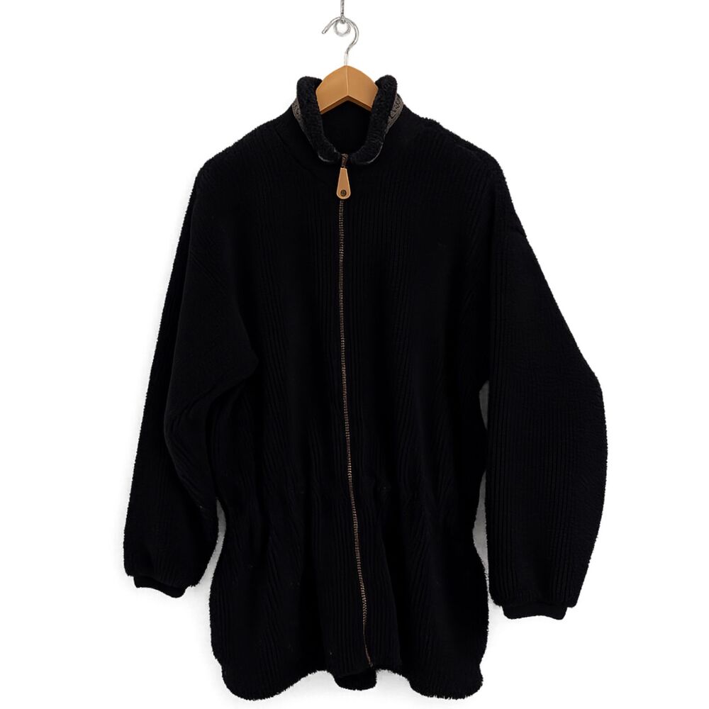 Columbia Chenille Fleece Cardigan Jacket Black Drawstring Waist Mock Neck Medium - Picture 2 of 12